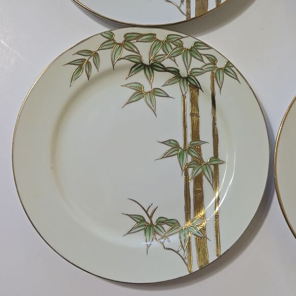 Hand Painted Bambo Plates Occupied Japan Set of 4 Mame-Zara Appetizer Dessert - Picture 2 of 16